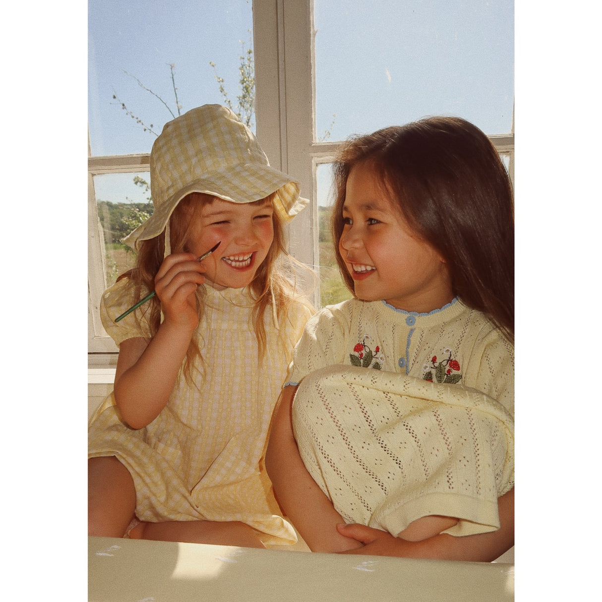 Flöss Soft Yellow Heart Gingham Olivia Kjole