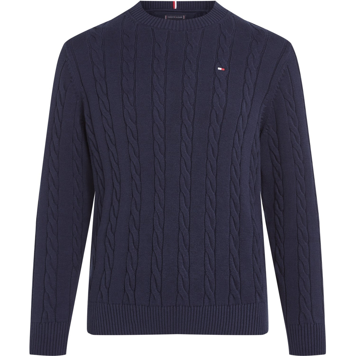 Tommy Hilfiger Dark Night Navy Crew Neck Bomull Cable Sweater