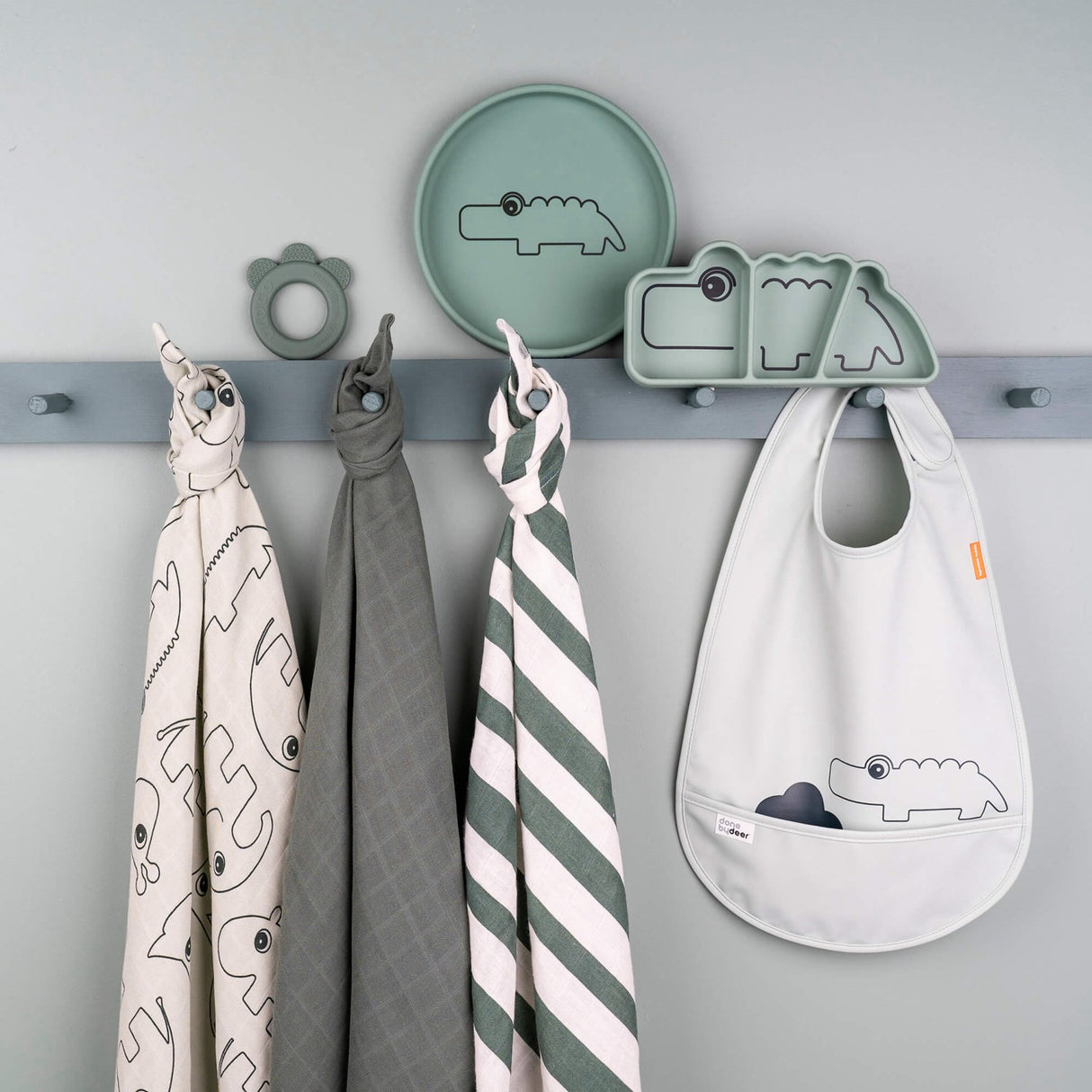 DonebyDeer Grøn Stoll Bleier 3-Pakning GOTS Deer Friends