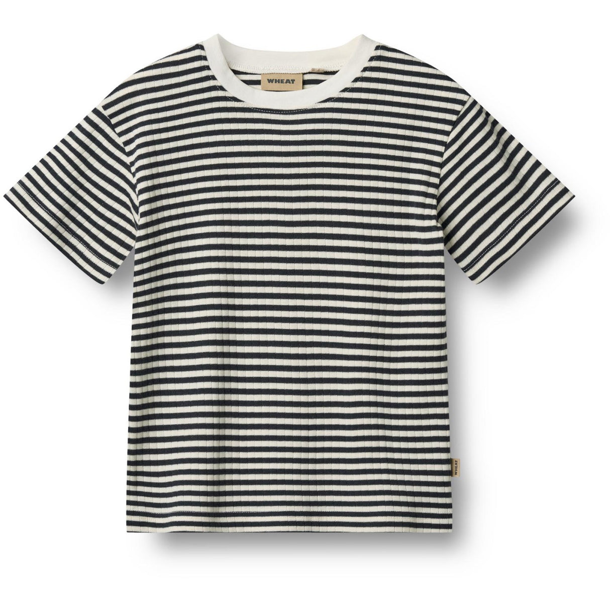 Wheat Navy Rib Stripe T-Skjorte S/S Fabian