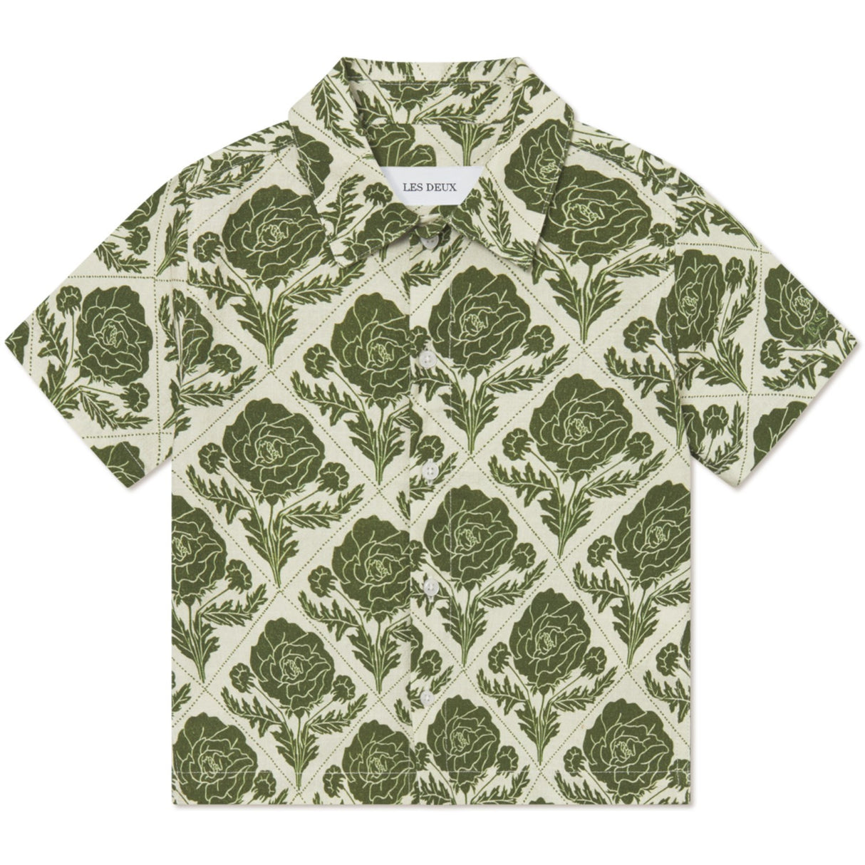 Les Deux Kids Vintage Green/Ivory Lesley Flower Tile AOP Skjorte