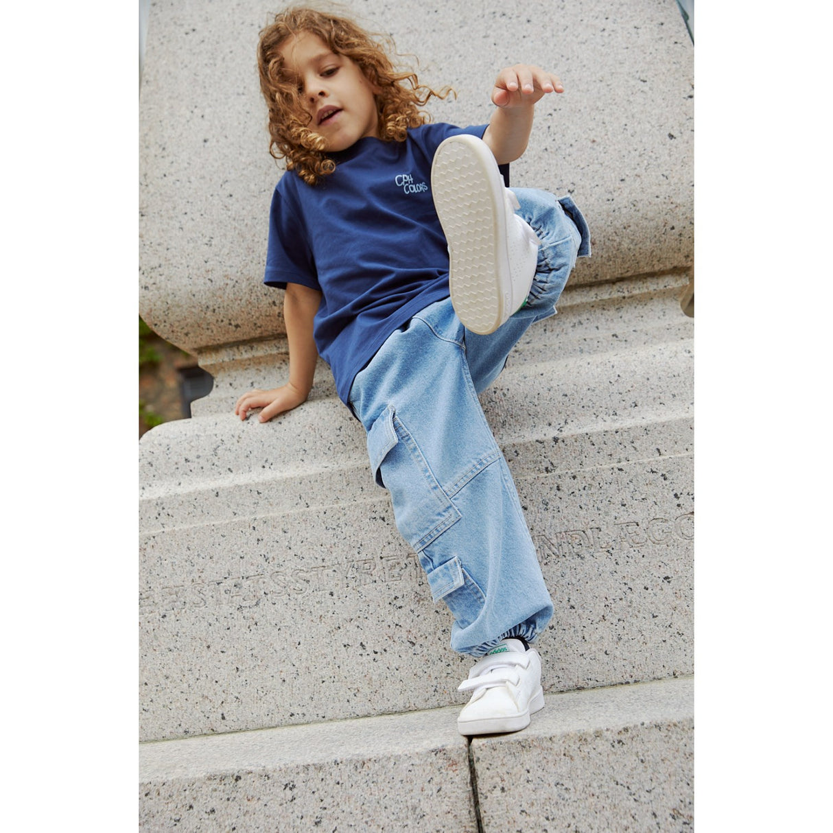 COPENHAGEN COLORS Lt Blue Indigo Washed Organic Cargo Denim Bukser