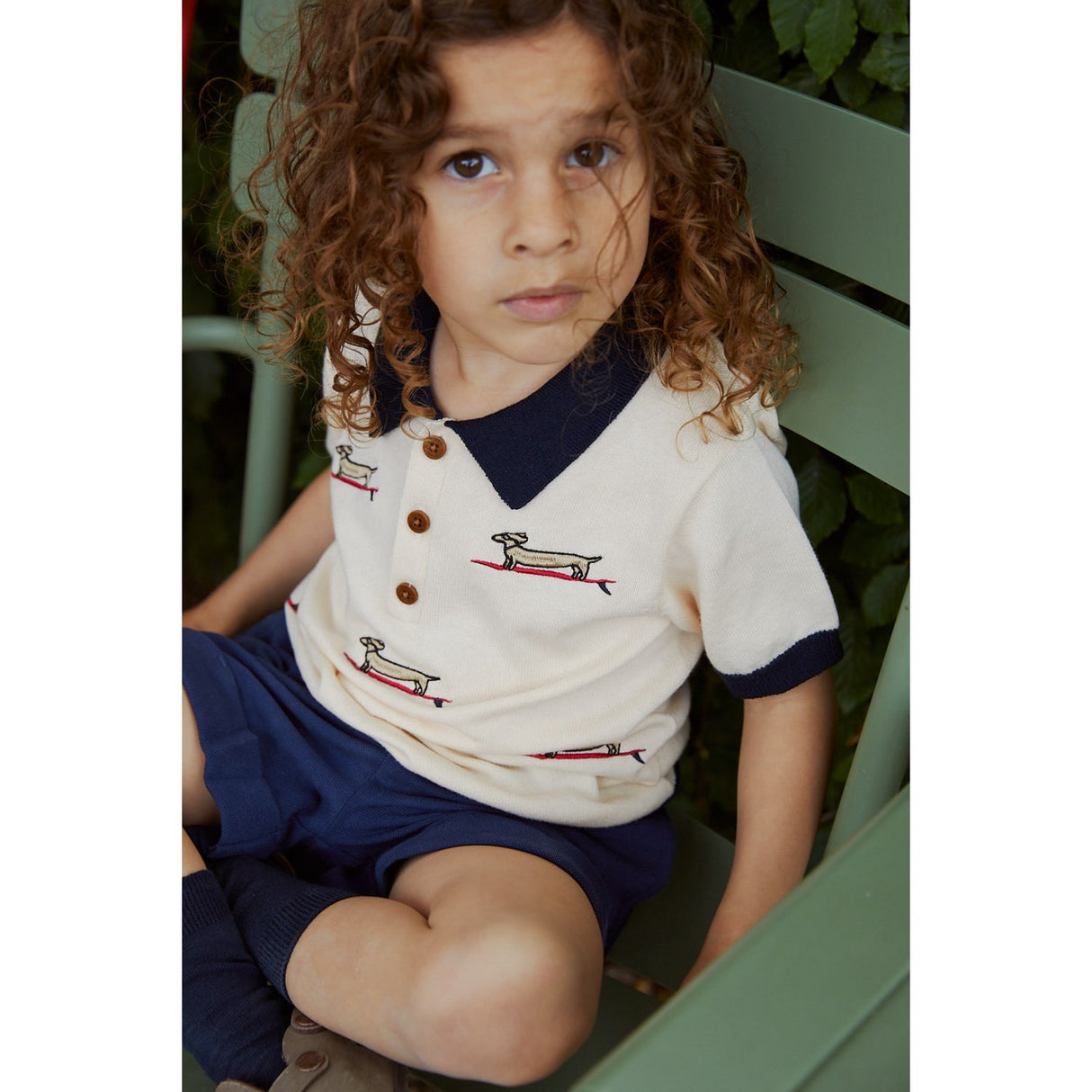 COPENHAGEN COLORS Krem/marineblå kam. Polo m. Broderi