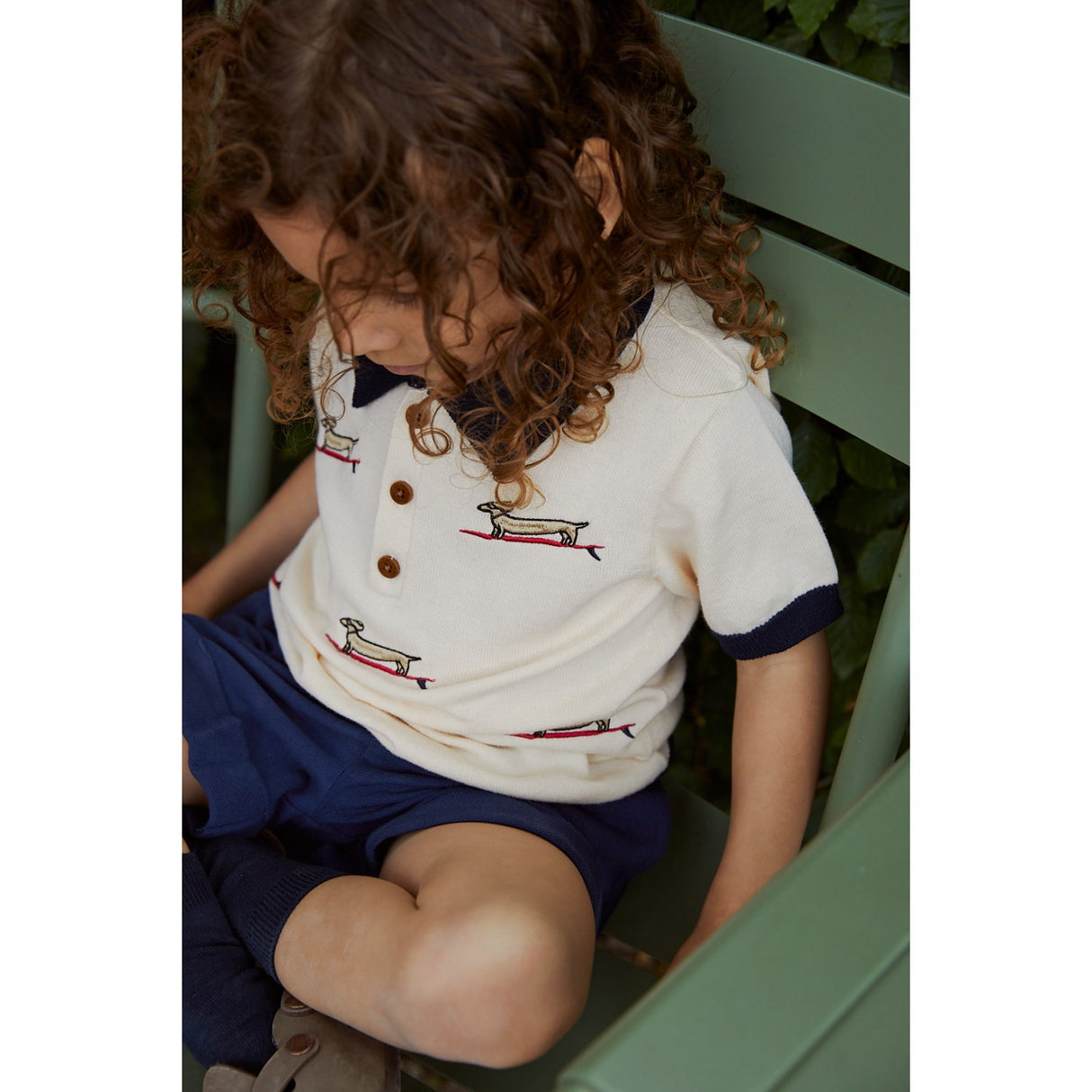 COPENHAGEN COLORS Krem/marineblå kam. Polo m. Broderi