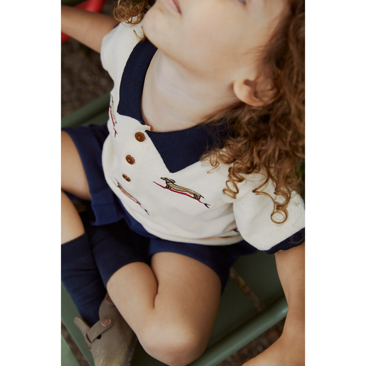 COPENHAGEN COLORS Krem/marineblå kam. Polo m. Broderi