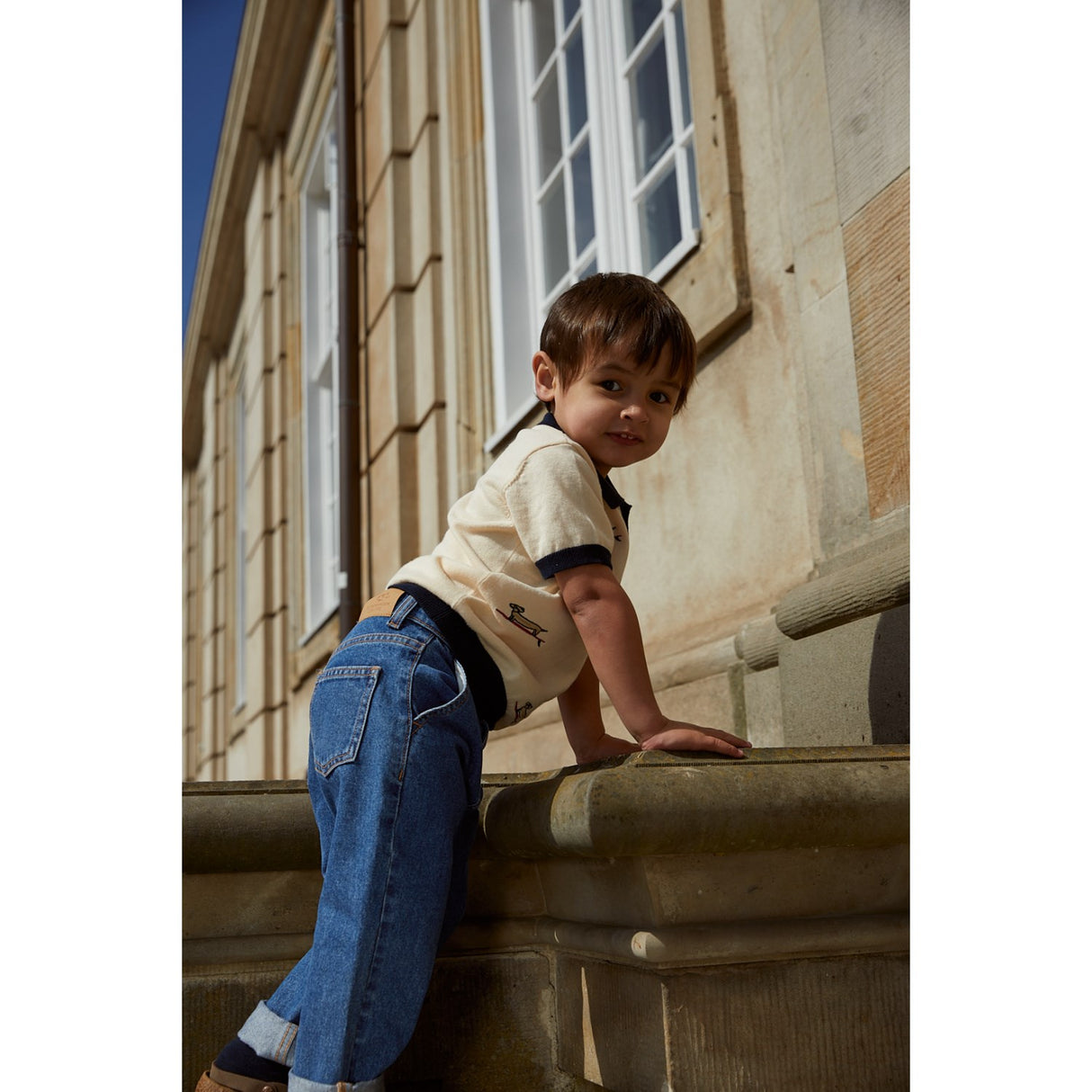 COPENHAGEN COLORS Krem/marineblå kam. Polo m. Broderi