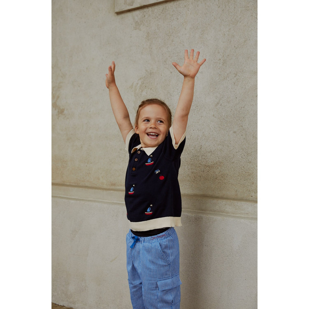 COPENHAGEN COLORS marineblå/kremfarget kam. Polo m. Broderi