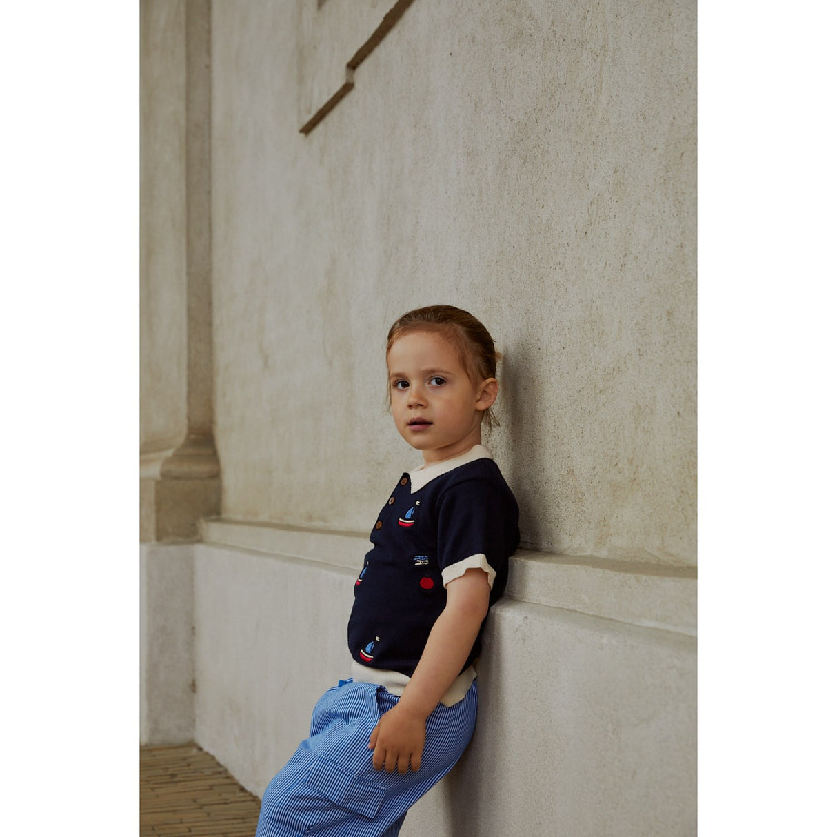 COPENHAGEN COLORS marineblå/kremfarget kam. Polo m. Broderi