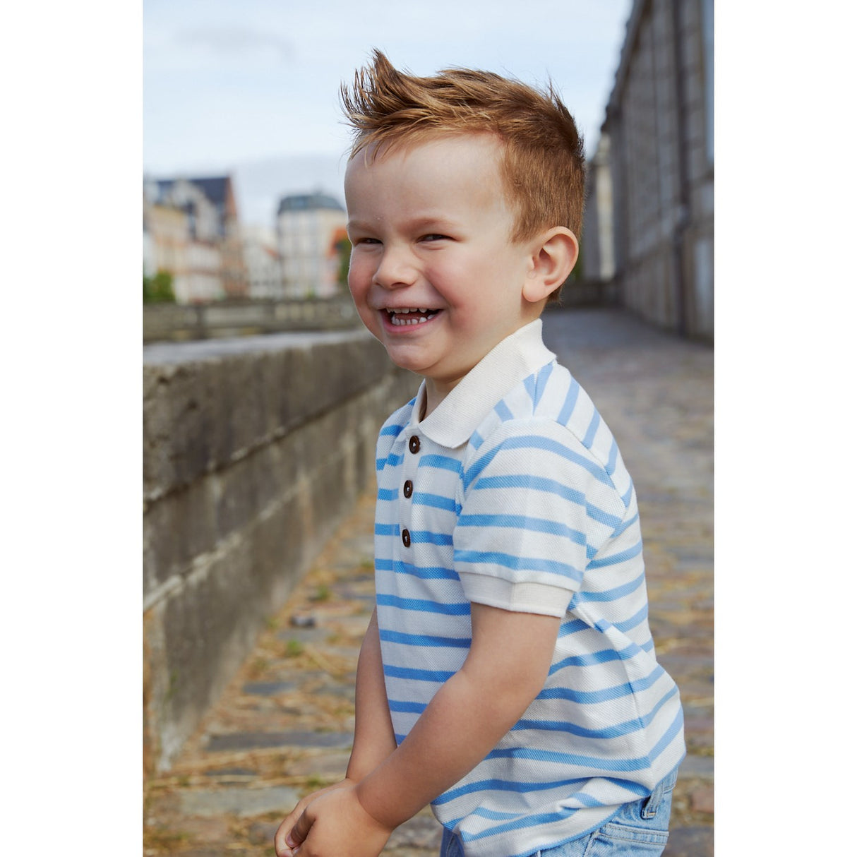 COPENHAGEN COLORS Himmelblå Stripe Pique Stripe Poloskjorte