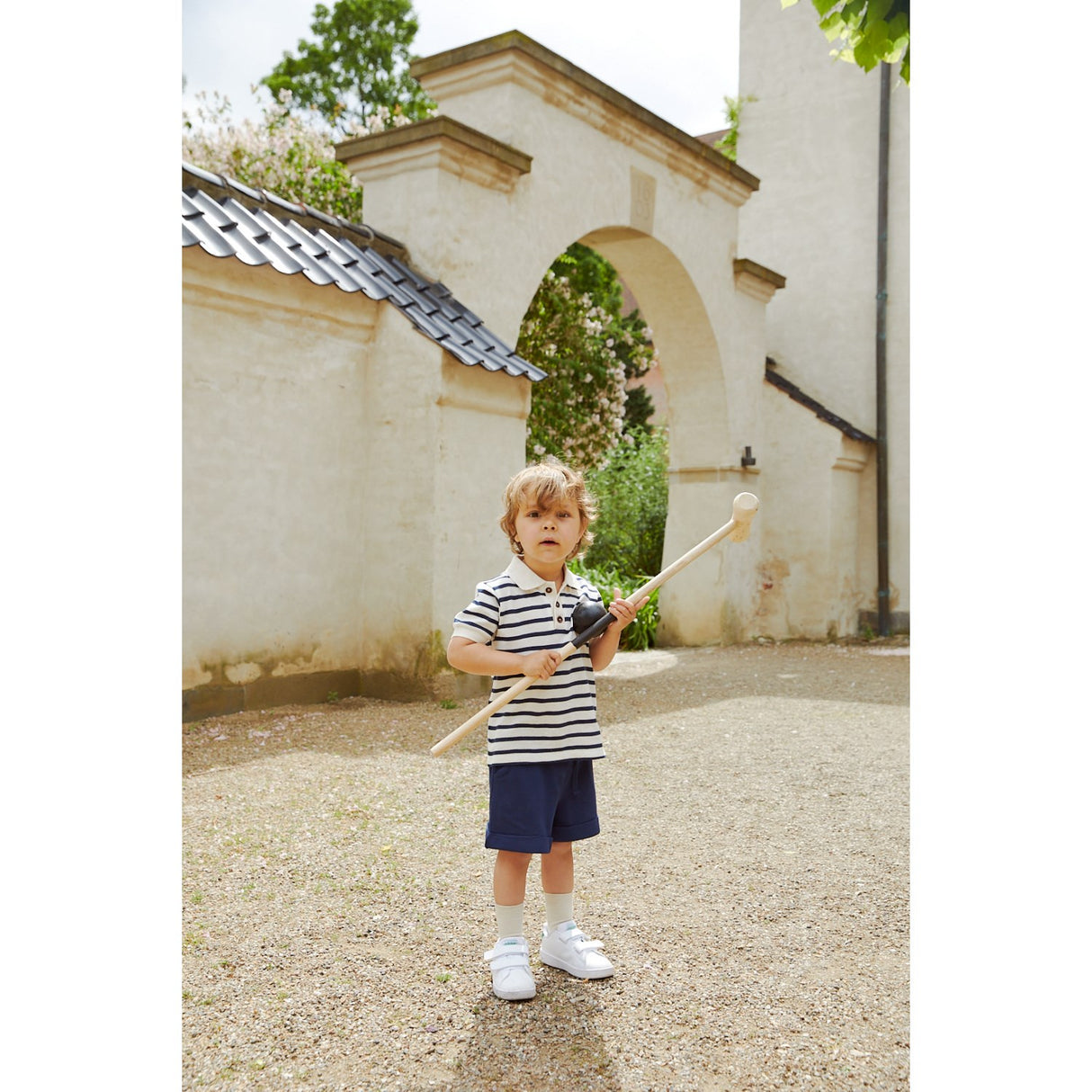 COPENHAGEN COLORS Marineblå poloskjorte med pikéstripe