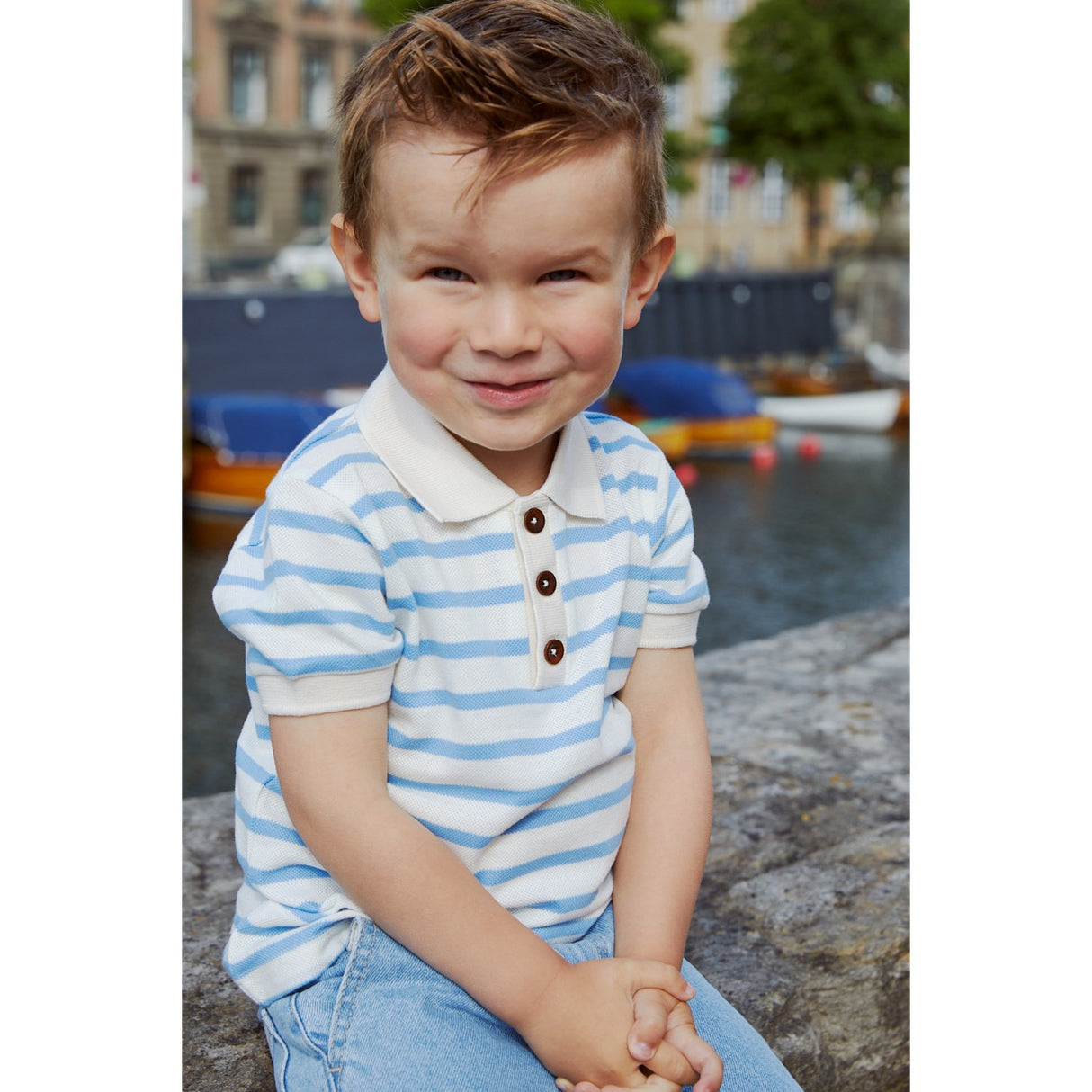 COPENHAGEN COLORS Himmelblå Stripe Pique Stripe Poloskjorte