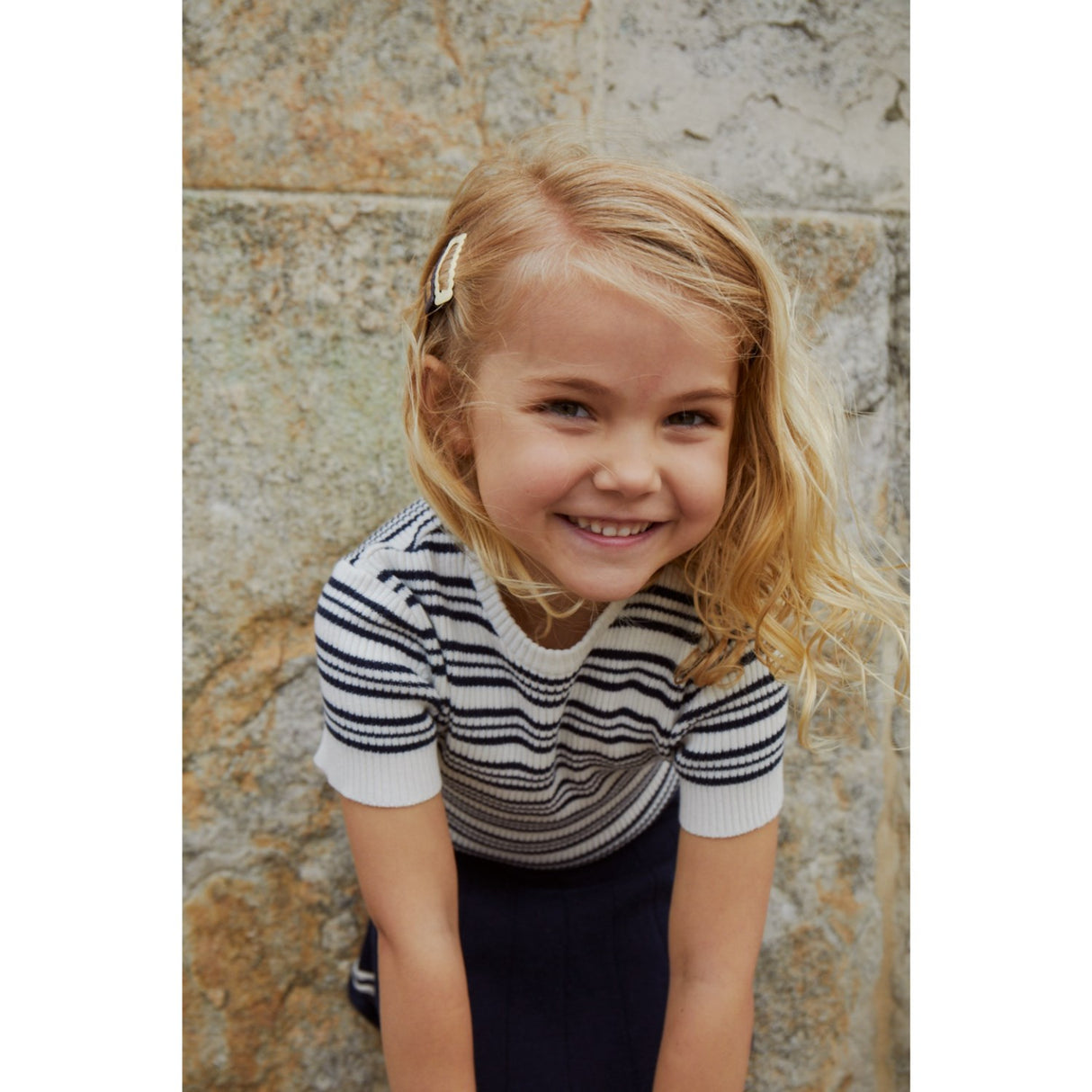 COPENHAGEN COLORS Navy Stripe strikket ribbestrikket T-shirt