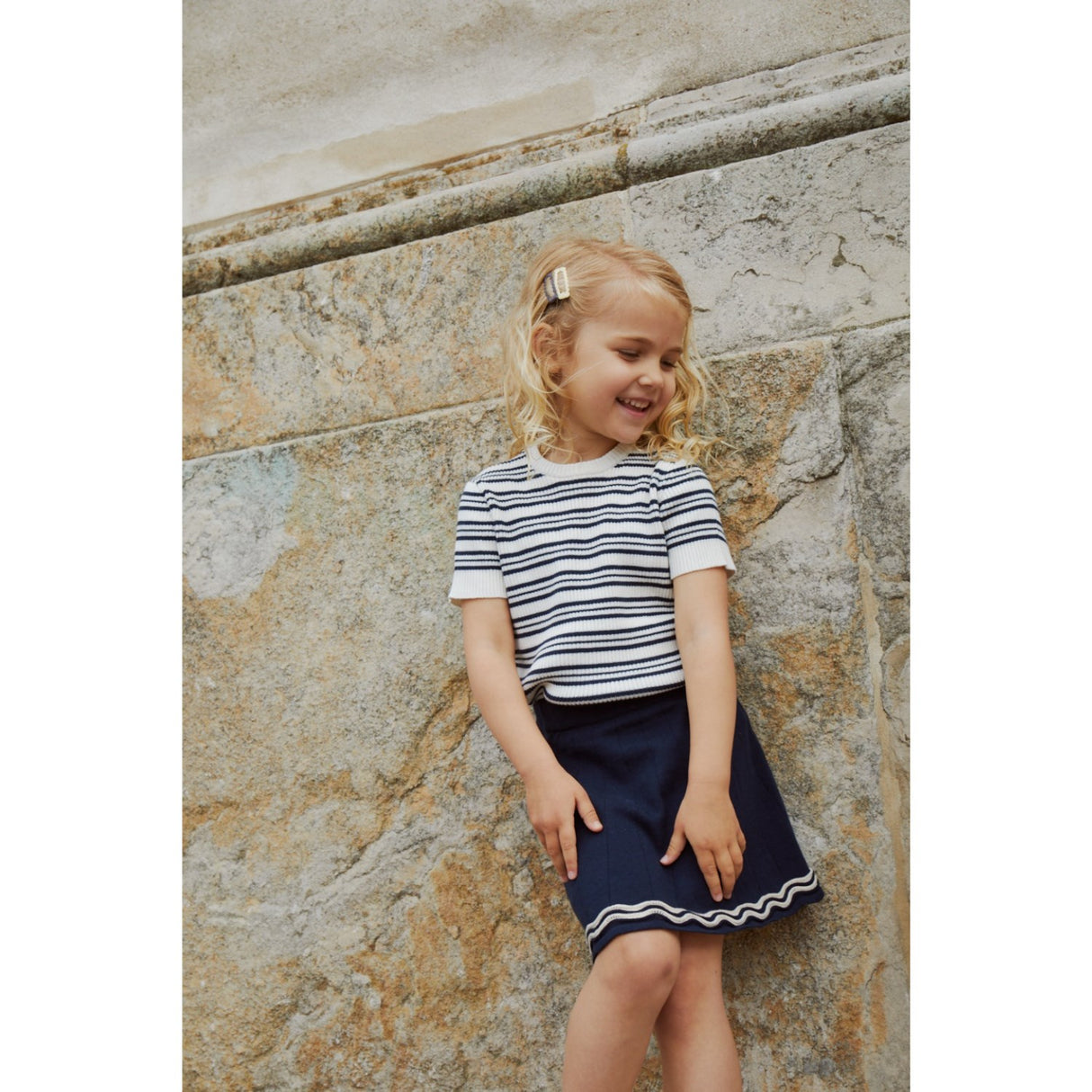 COPENHAGEN COLORS Navy Stripe strikket ribbestrikket T-shirt