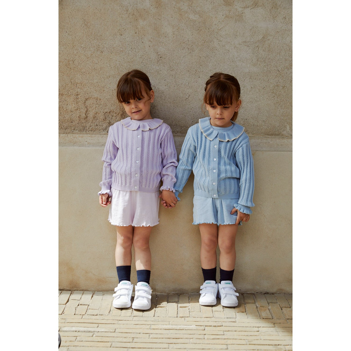 COPENHAGEN COLORS Dusty Blue strikket pointelle cardigan