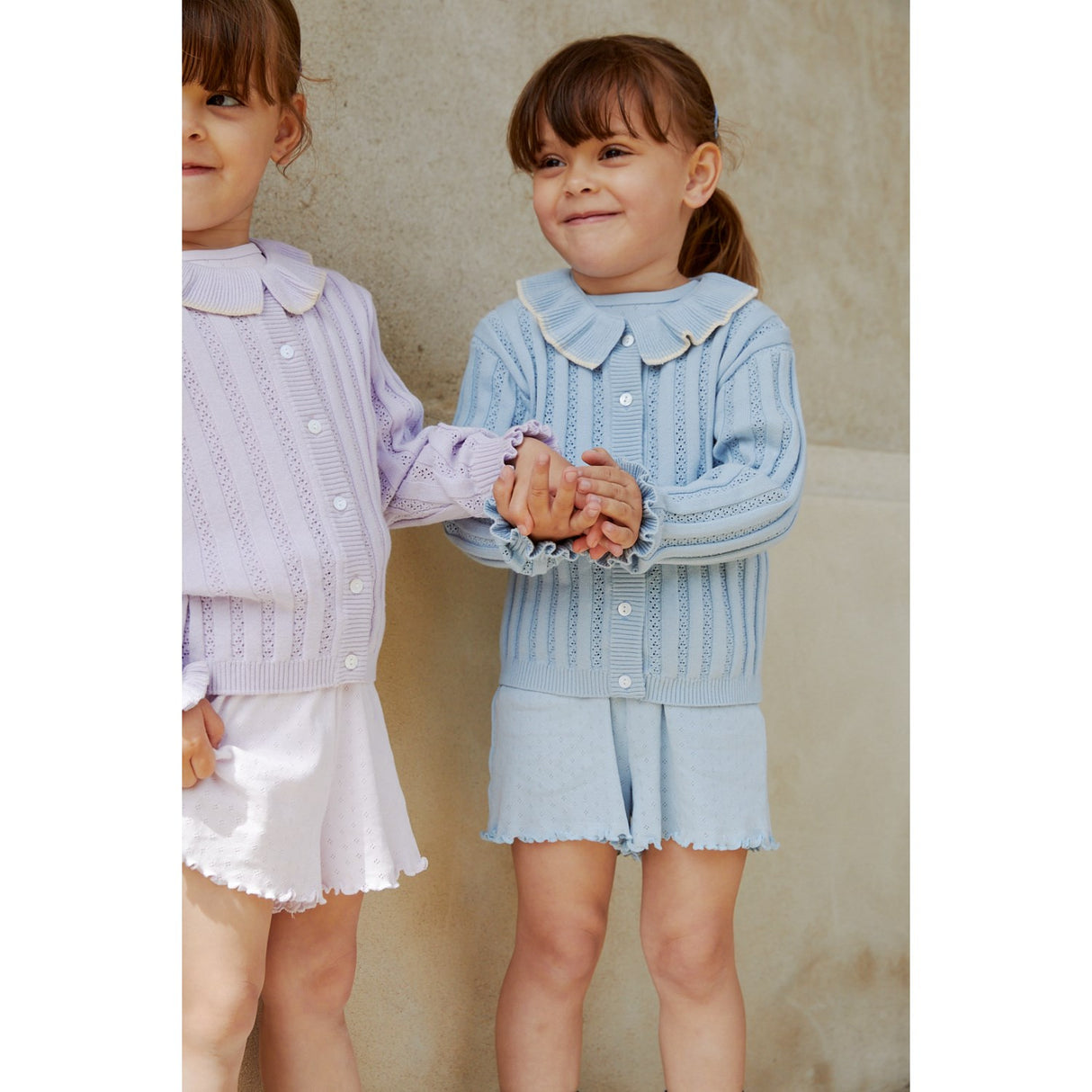 COPENHAGEN COLORS Dusty Blue strikket pointelle cardigan