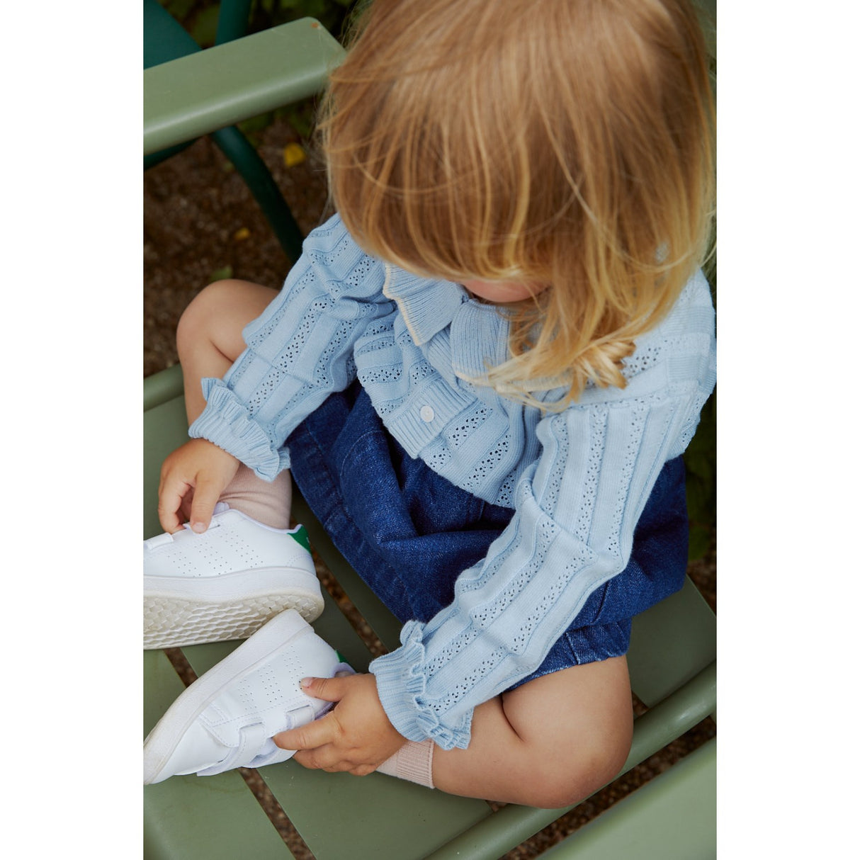 COPENHAGEN COLORS Dusty Blue strikket pointelle cardigan