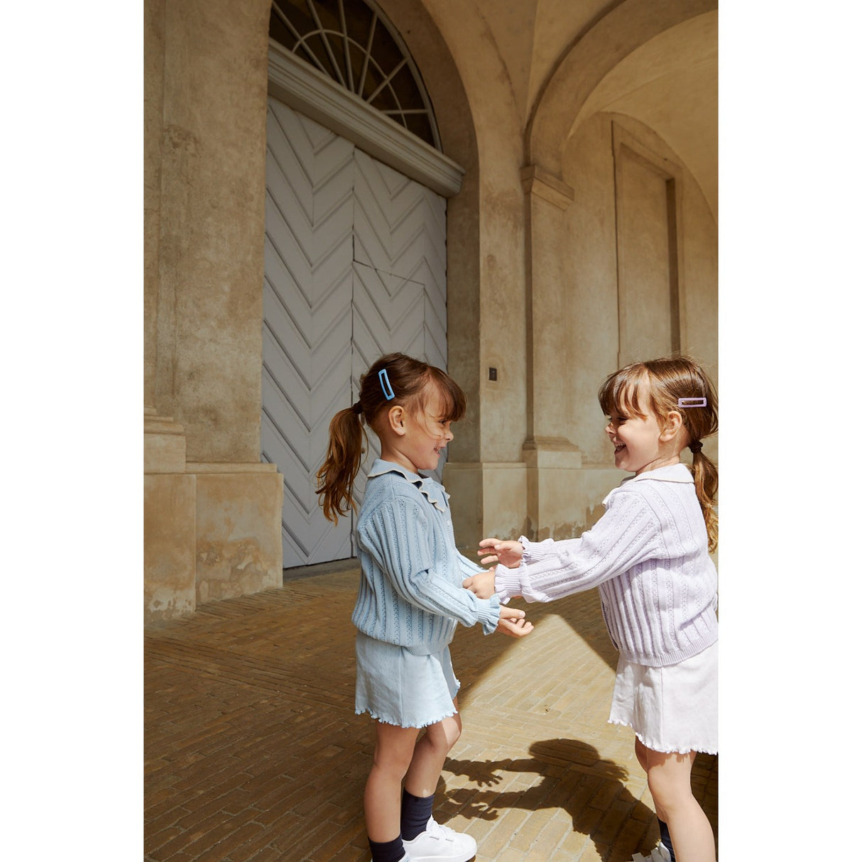 COPENHAGEN COLORS Dusty Blue strikket pointelle cardigan