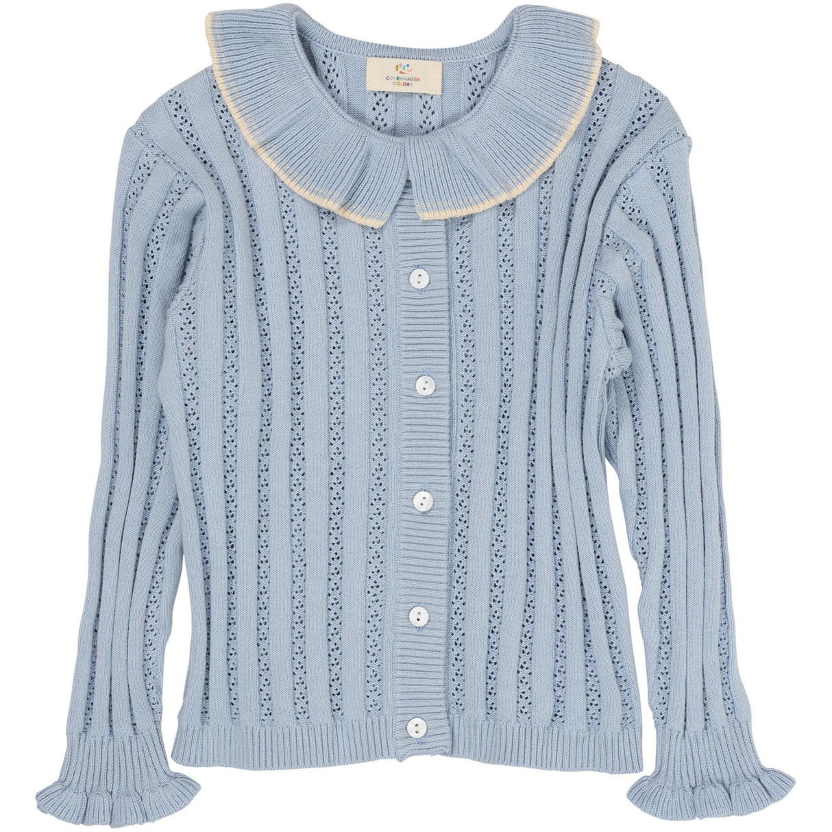 COPENHAGEN COLORS Dusty Blue strikket pointelle cardigan