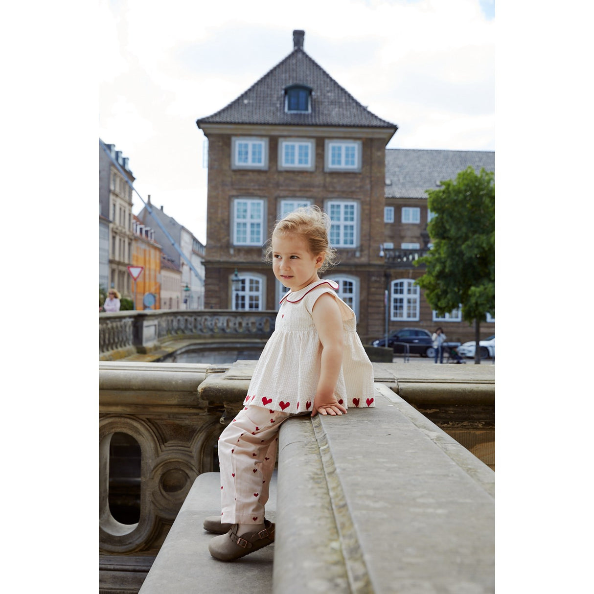 COPENHAGEN COLORS Dusty Rose W. Berry Hearts Twill Heart Bukser