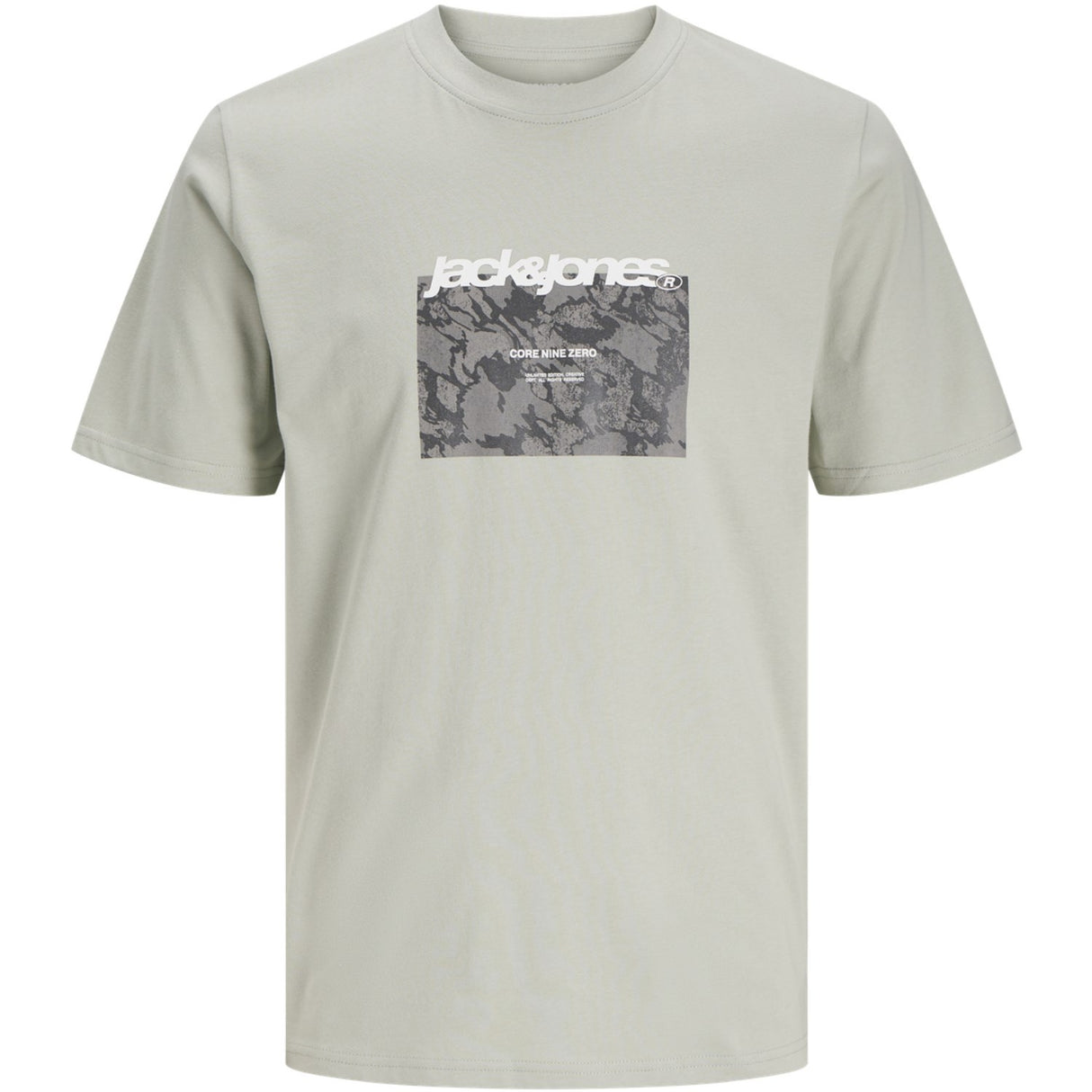 Jack & Jones Junior Aqua Gray Tarmac Camo Front T-Shirt Crew Neck