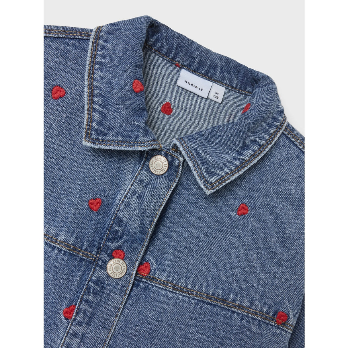 Name It Medium Blue Denim Heart Mandy Denim Embroidery Jakke