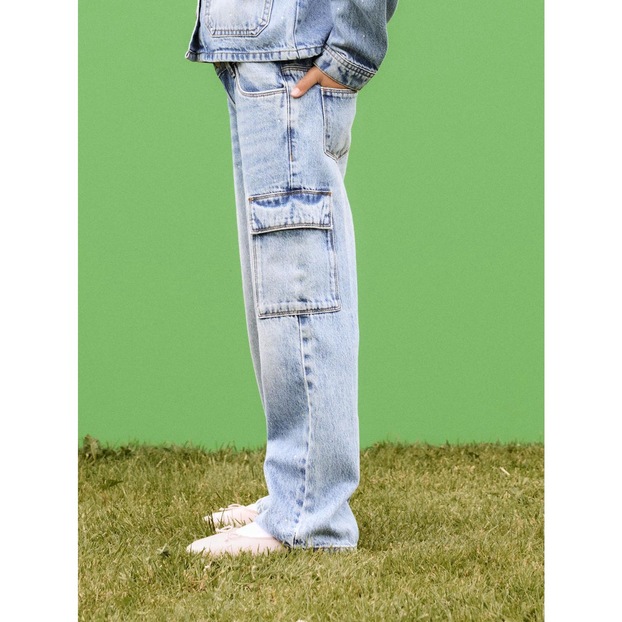 Name It Light Blue Denim Rose Wide Cargo Jeans