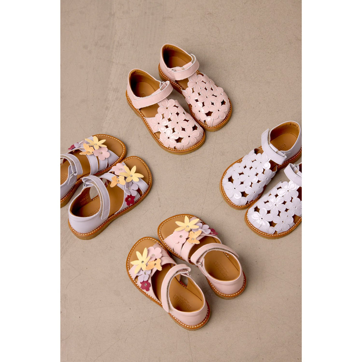 Angulus Rosebud Sandal Med Flerfargede Blomsterapplikasjoner