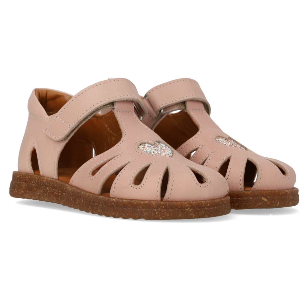 Angulus Rosebud/Rosebud Glitter Skinn Hjerte Sandal med Glitrende Glitter Hjerte