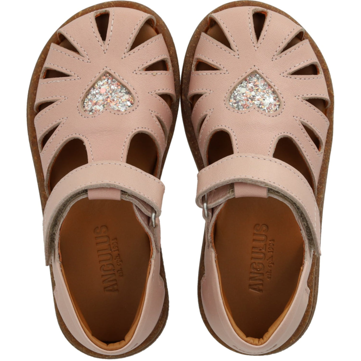 Angulus Rosebud/Rosebud Glitter Skinn Hjerte Sandal med Glitrende Glitter Hjerte