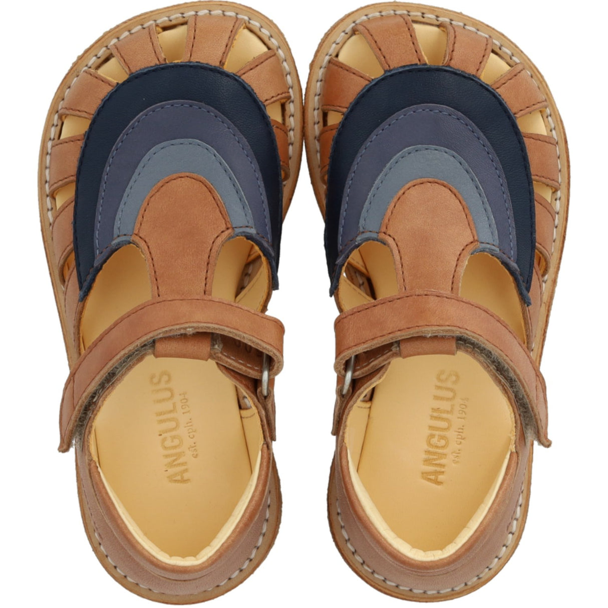 Angulus Tan/Navy/Indigo/Blue Fog Colourblock Regnbuesandal Med Borrelås