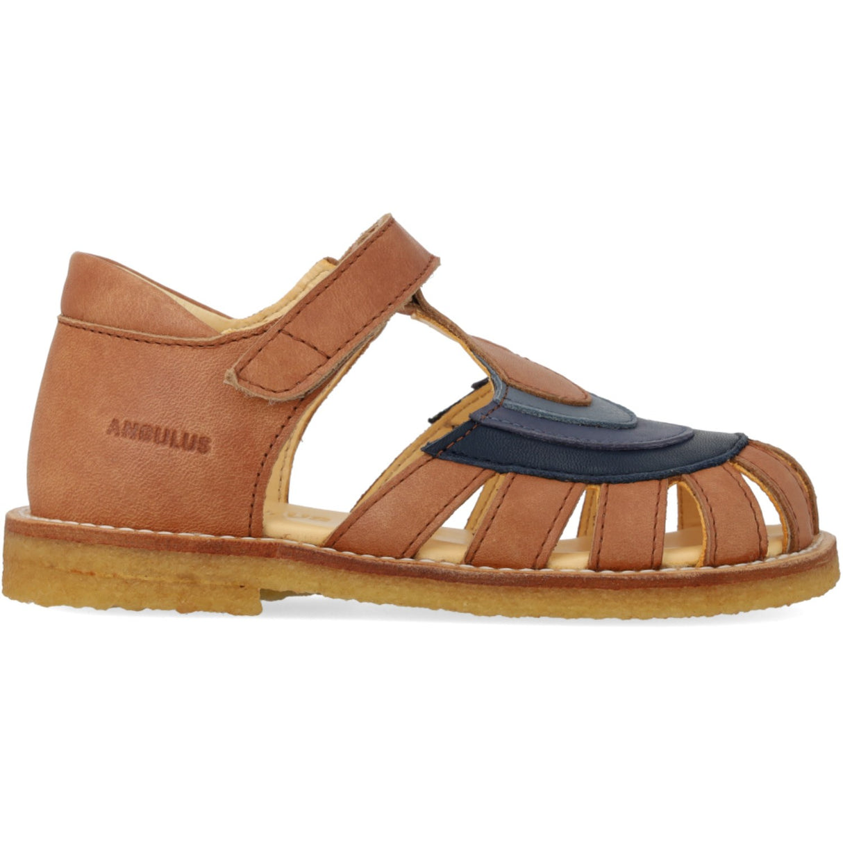 Angulus Tan/Navy/Indigo/Blue Fog Colourblock Regnbuesandal Med Borrelås