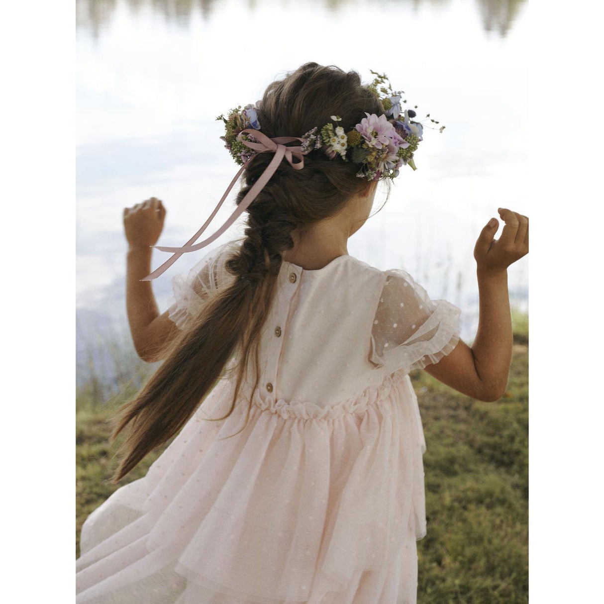 Lil'Atelier Peach Blush Frilla Loose Tyll Kjole