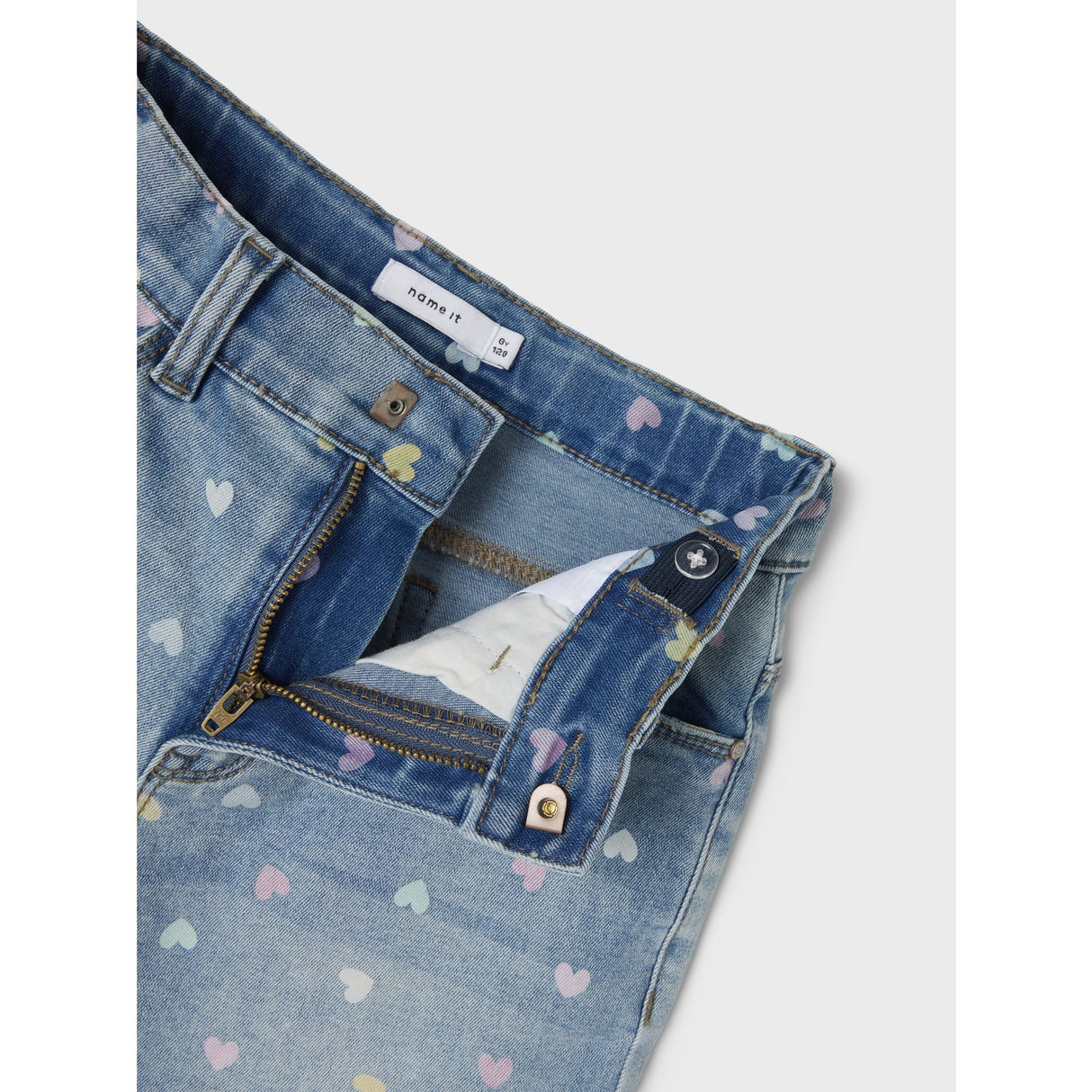 Name It Medium Blue Denim Rose High Waist Mom Denim Shorts Noos