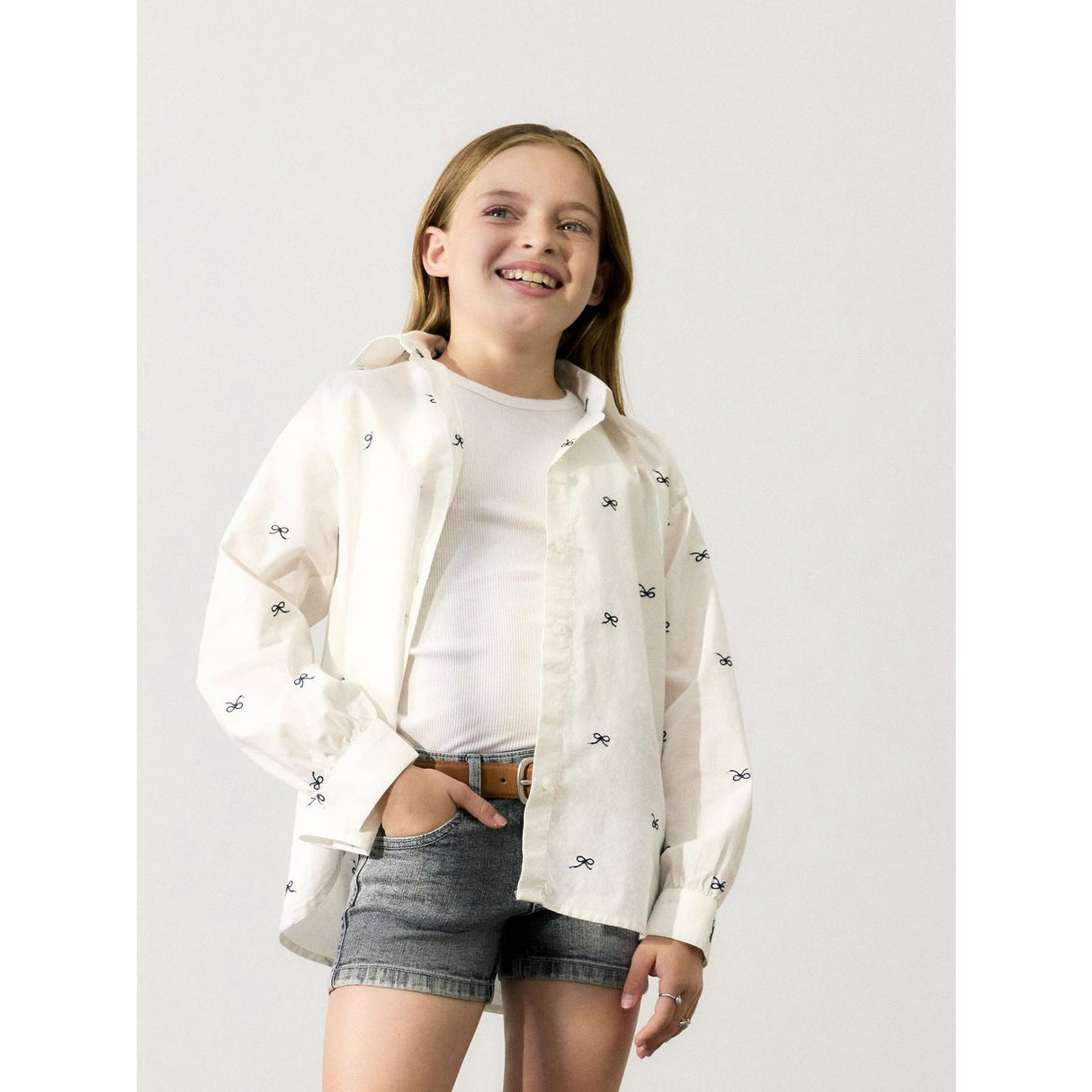 Name It Bright White Bow Filippas Oversize Long Skjorte