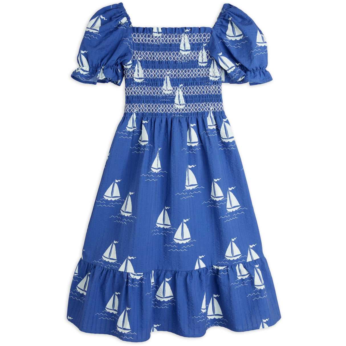 Mini Rodini Blue Sailing Boats AOP Woven Smock Kjole