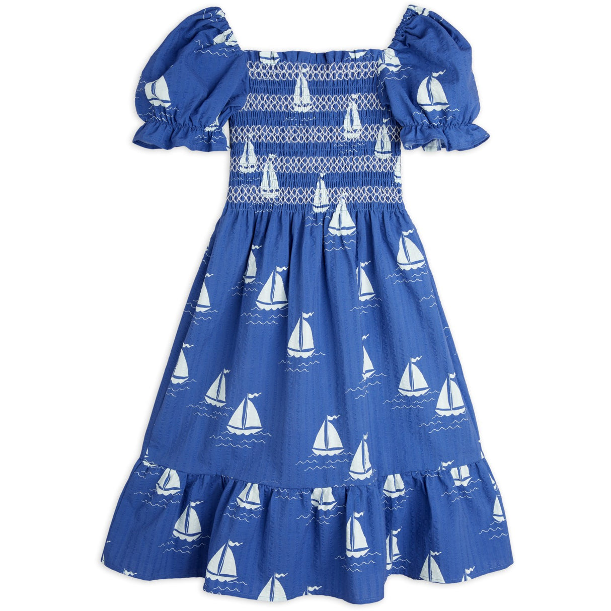 Mini Rodini Blue Sailing Boats AOP Woven Smock Kjole