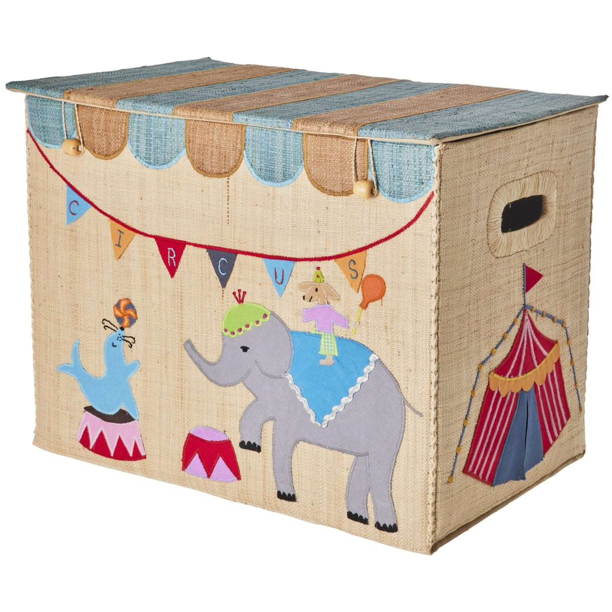 Rice Raffia Oppbevaring Box Med Circus Theme - Large - Foldable