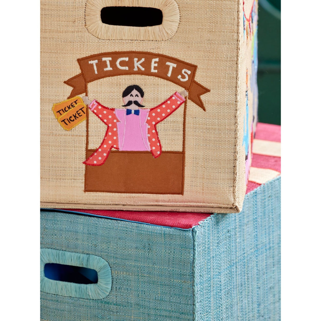 Rice Raffia Oppbevaring Box Med Circus Theme - Large - Foldable