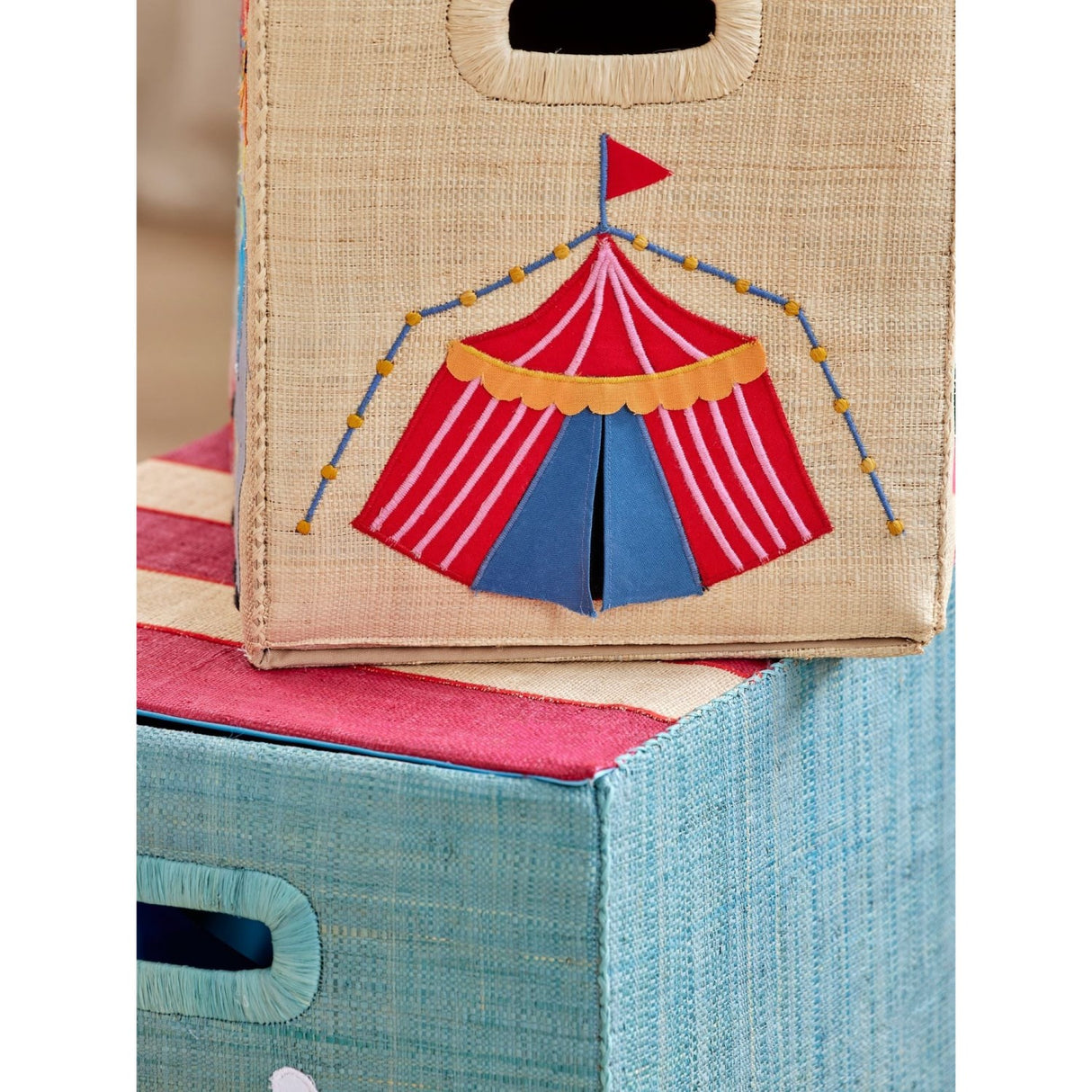Rice Raffia Oppbevaring Box Med Circus Theme - Large - Foldable