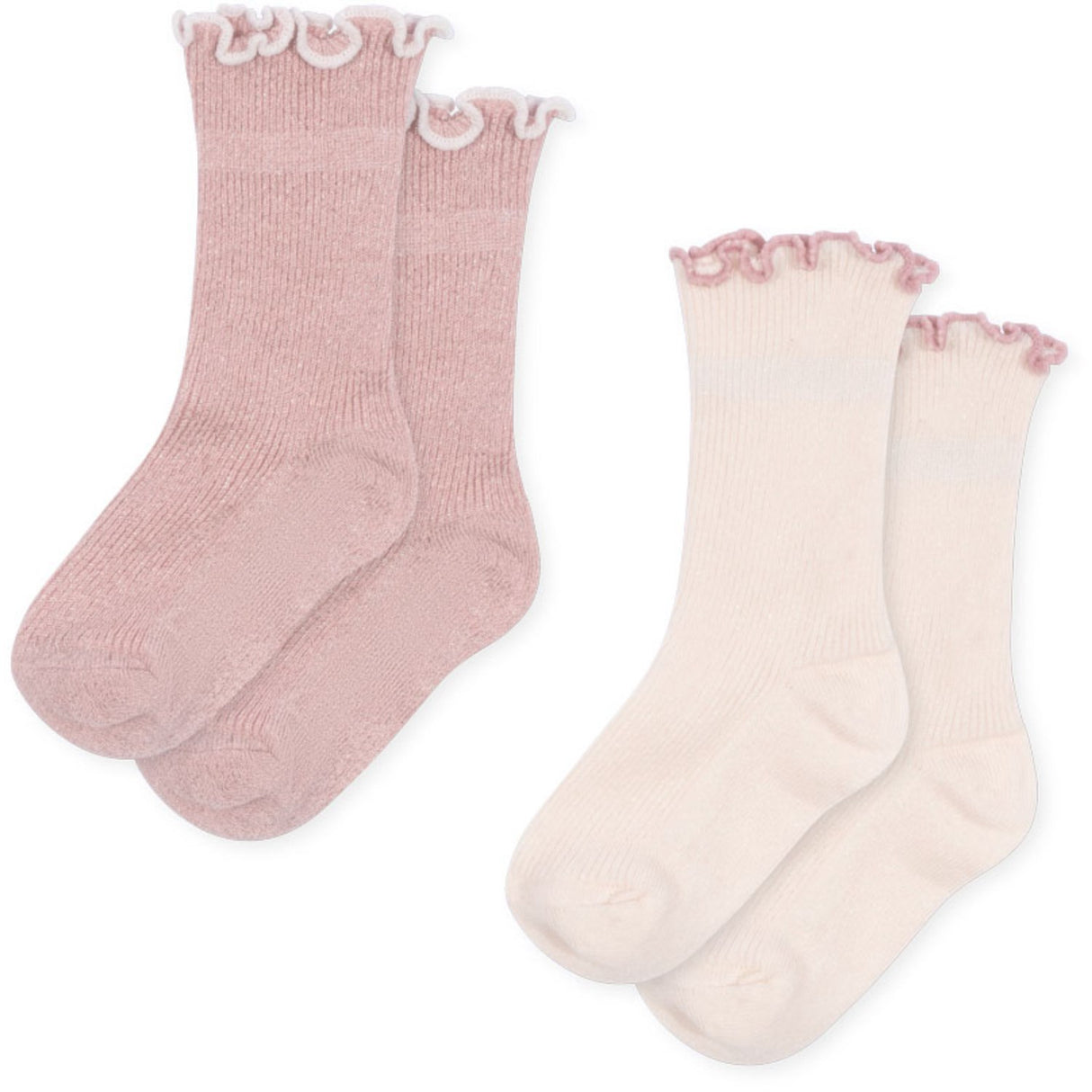 Konges Sløjd Rose/Off White 2 Pack Rib Frill Strømper
