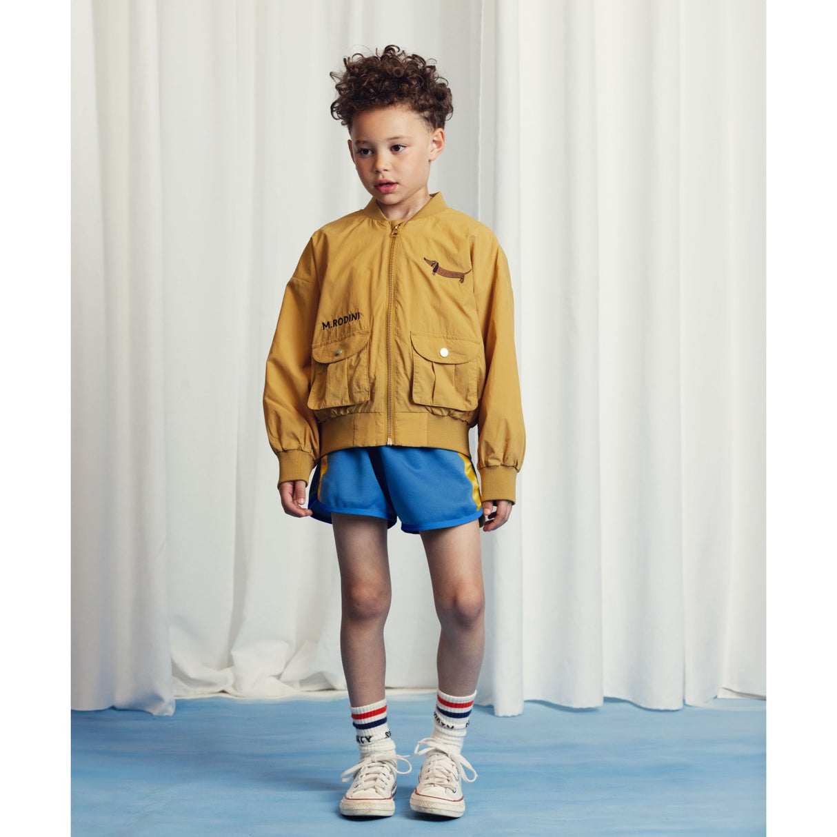 Mini Rodini Beige Dog Nylon Baseball Jakke Embroidery