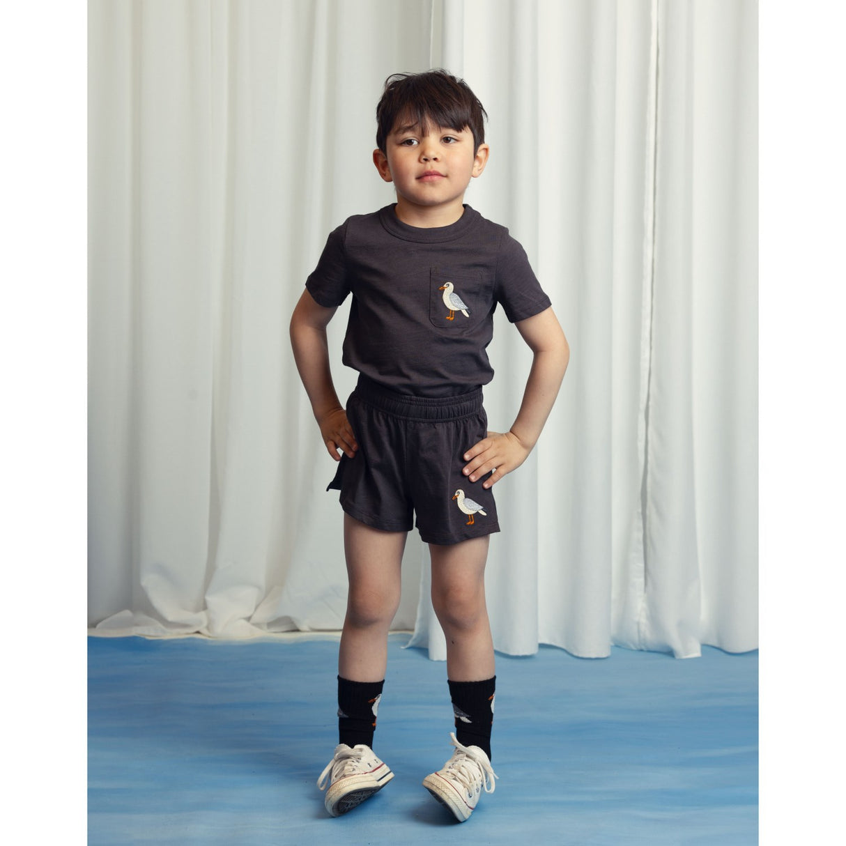 Mini Rodini Black Seagull Embroidery T-Shirt