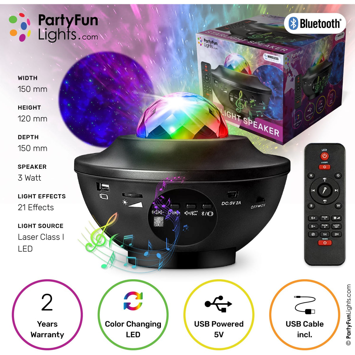 Party Funlight Galaxy Bluetooth-høyttaler med fjernkontroll