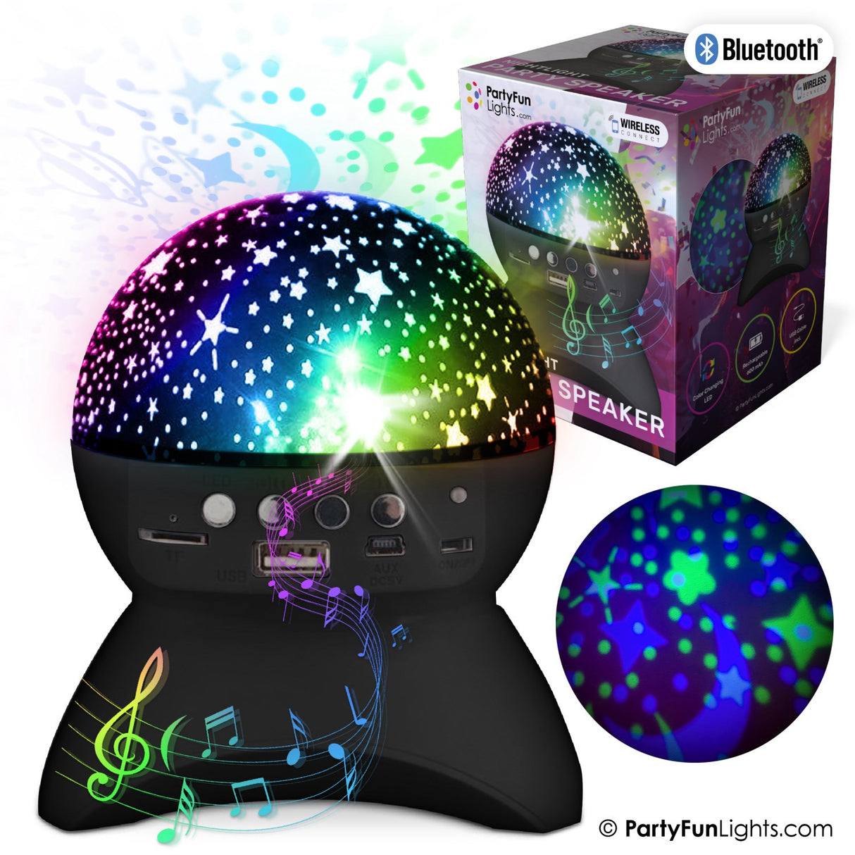 Party Funlight Starry Sky Bluetooth Høyttaler - Svart