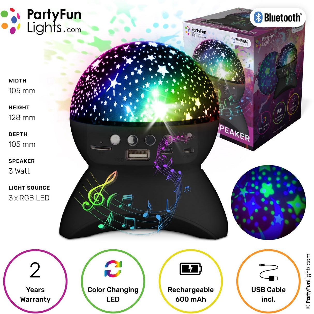 Party Funlight Starry Sky Bluetooth Høyttaler - Svart
