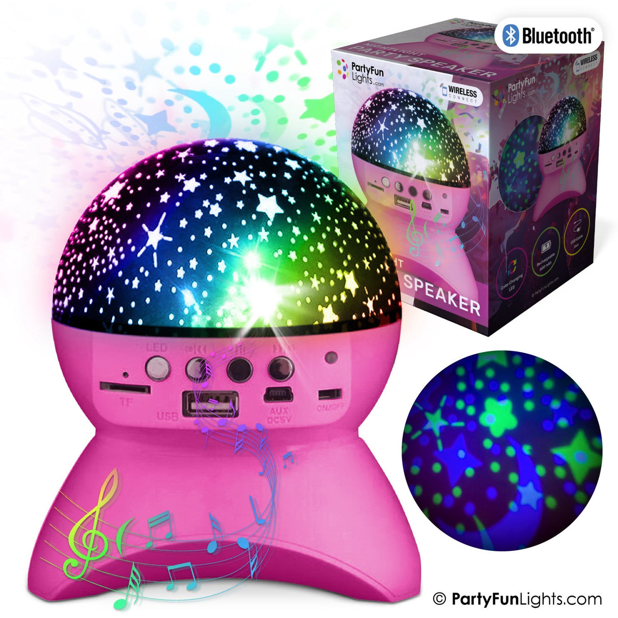 Party Funlight Starry Sky Bluetooth Høyttaler - Rosa