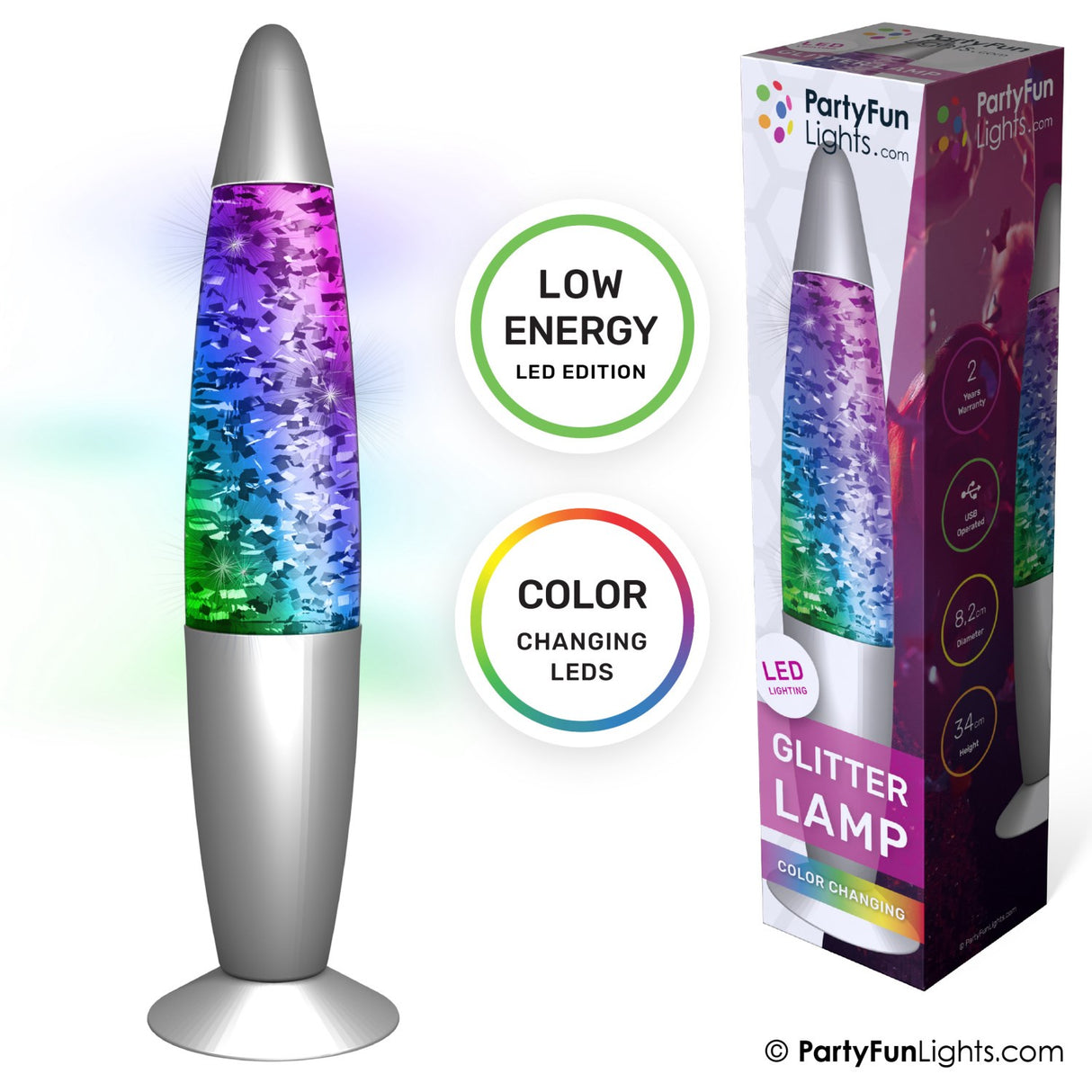 Party Funlight Glitter Lampe - Flerfarget H: 34cm
