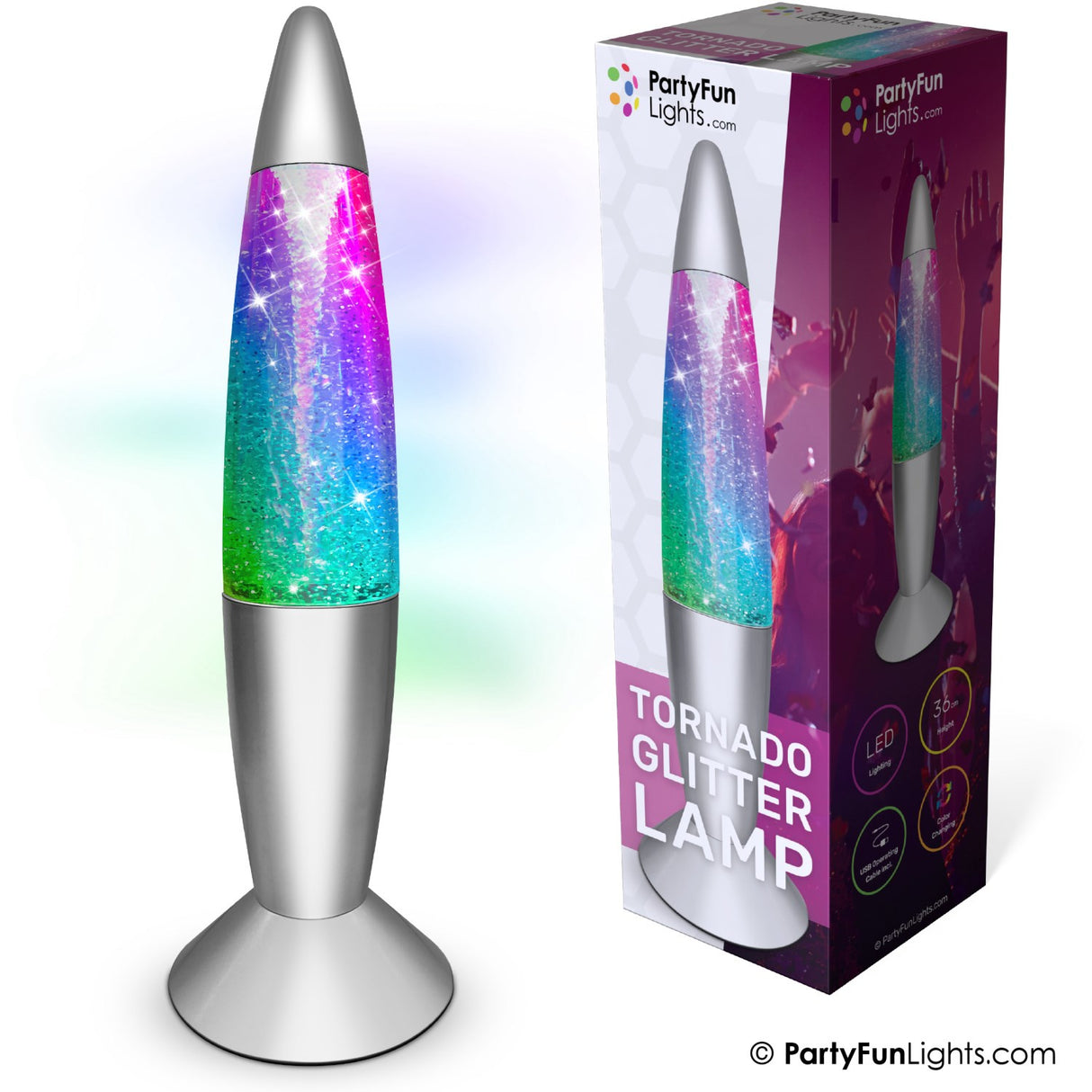 Party Funlight Tornado Glitter Lampe - Flerfarget H: 36cm