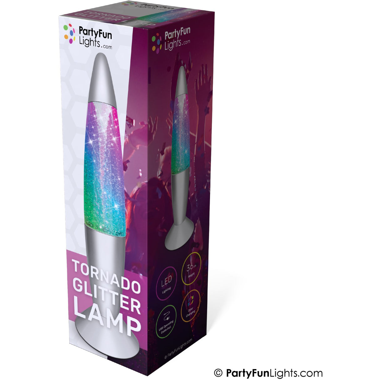 Party Funlight Tornado Glitter Lampe - Flerfarget H: 36cm