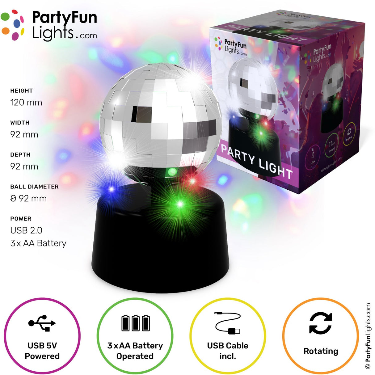Party Funlight Mini Speil Kulelampe Ø: 9.2 cm